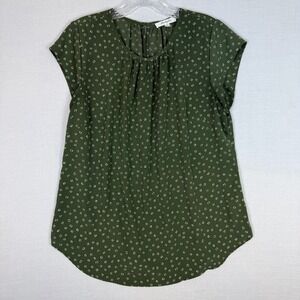 Monday Fun Blouse Green Polka Dot Womens Medium Keyhole Back